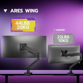 ARES WING Monitor Halterung Für 17 Bis 49 Zoll Bildschirme, Monitor Arm Mit Gasfeder, Verstellbarer Monitorständer Für 20Kg Computer Bildschirme, Monitorhalterung VESA 75/100 Mm,Schwarz