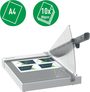 Leitz Precision Home Office Hebelschneider A4, Bis Zu 10 Blatt, Papierschneidemaschine Mit 305 Mm Schnittlänge, Präzisionsstahlklinge, Ausrichthilfe Mit Kantenbeleuchtung, Klingenschutz, 90190000