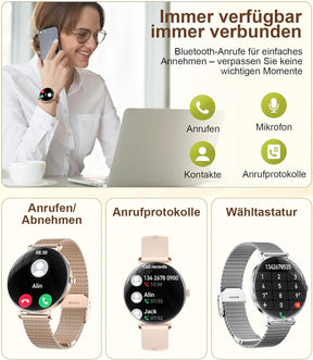 LIGE 2025 Smartwatch Damen, 1,43" HD AMOLED Kreisbogen Display Roségold Armbanduhr Mit Telefonfunktion, Menstruationszyklus/Herzfrequenz, IP68 Wasserdicht 120+ Sportmodi Sportuhr Für Andriod Ios