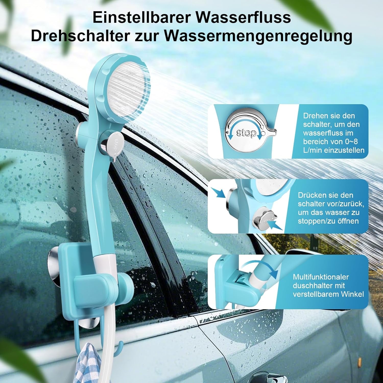 Autopkio Tragbare Campingdusche, Camping Dusche Akku Mit Pumpe Und Smart Display, Mobile Dusche Outdoor Set Mit Duschkopf Für Wandern Autowaschen Haustier Garten