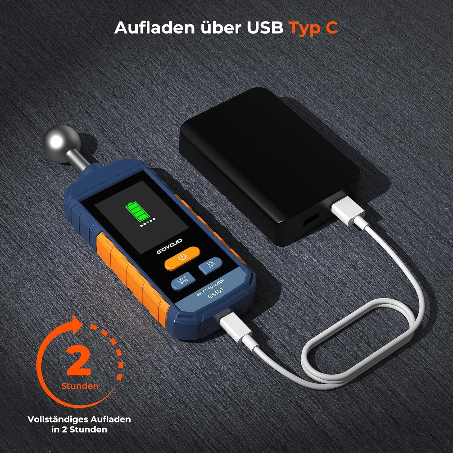 Feuchtigkeitsmessgerät, GOYOJO Holzfeuchtemessgerät Mit Lcd-Bildschirm Und Akustischem Alarm, Wiederaufladbare Feuchtigkeitsmesser Für Holz Brennholz Und Papier, Nachweis Von 5 Bis 40 Mm