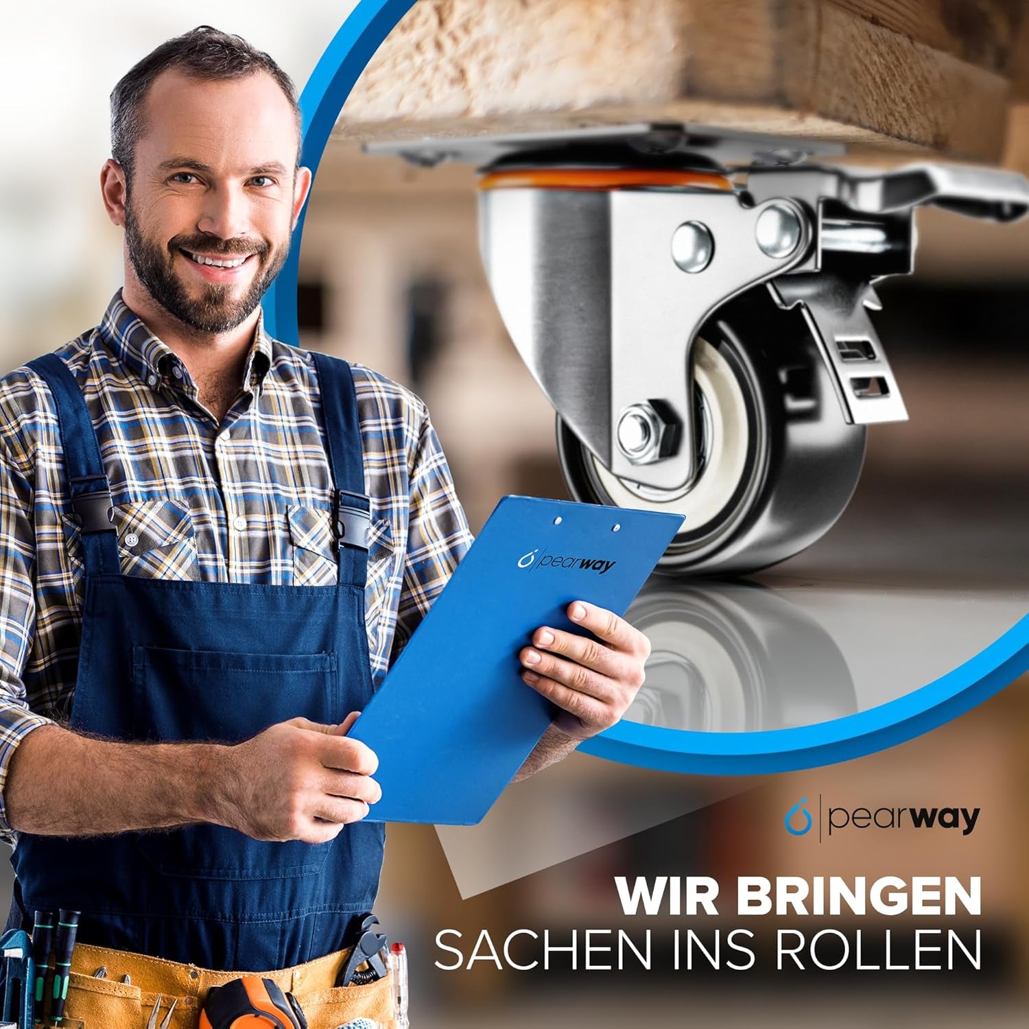 PEARWAY™ Premium Schwerlastrollen Bis 320Kg [4X Bremse] I Robuste Möbelrollen I Rollen Für Möbel I Lenkrollen 50Mm Für Innen & Außen I Transportrollen Schwerlast I Rollen Schwerlast I Möbel Rollen
