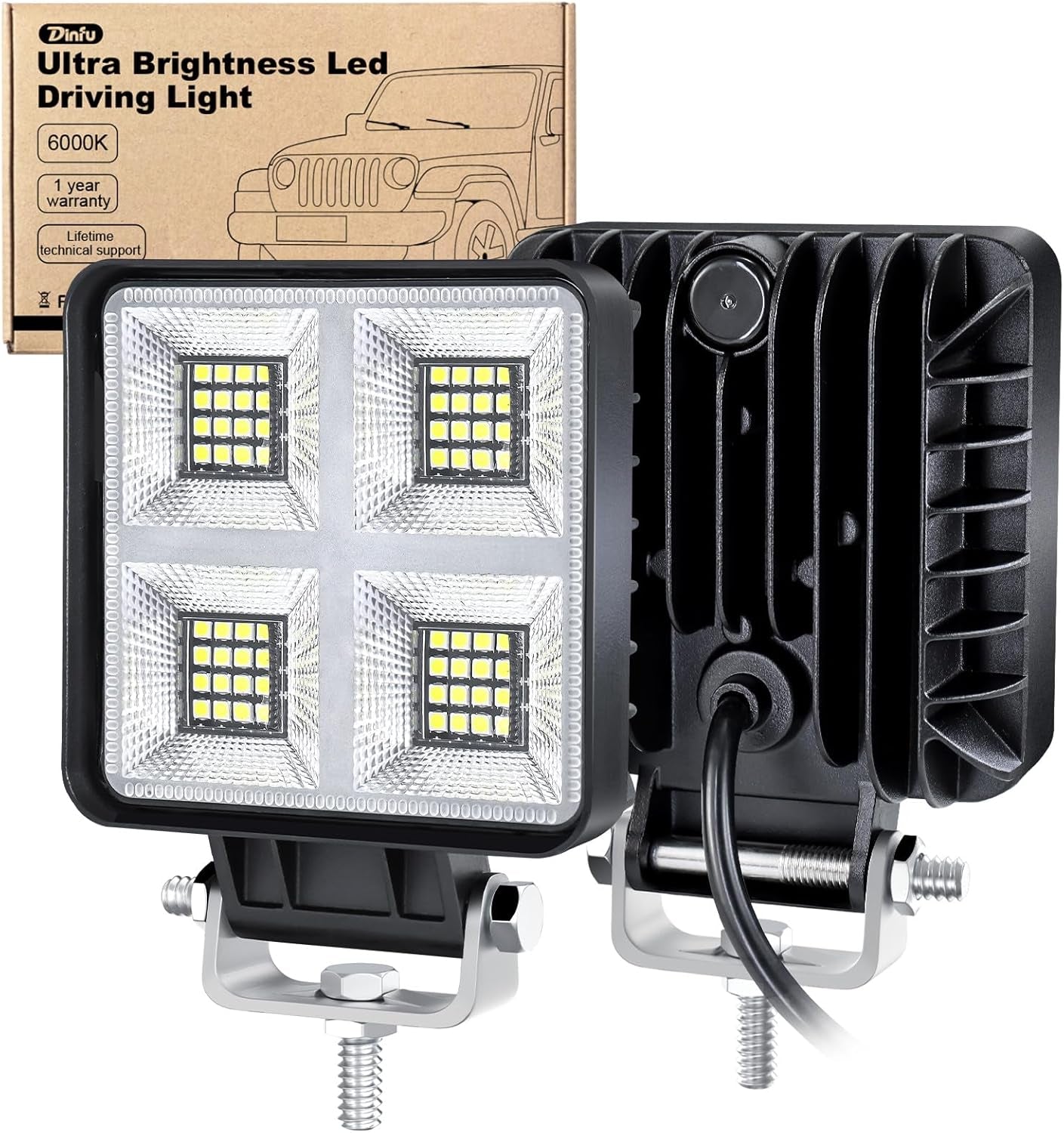 Dinfu 2 Pack 160W LED Scheinwerfer Lampen12V Led Arbeitsscheinwerfer Zusatzscheinwerfer, 6000K LED Arbeitsleuchte Offroad Flutlicht Für SUV ATV Truck KFZ