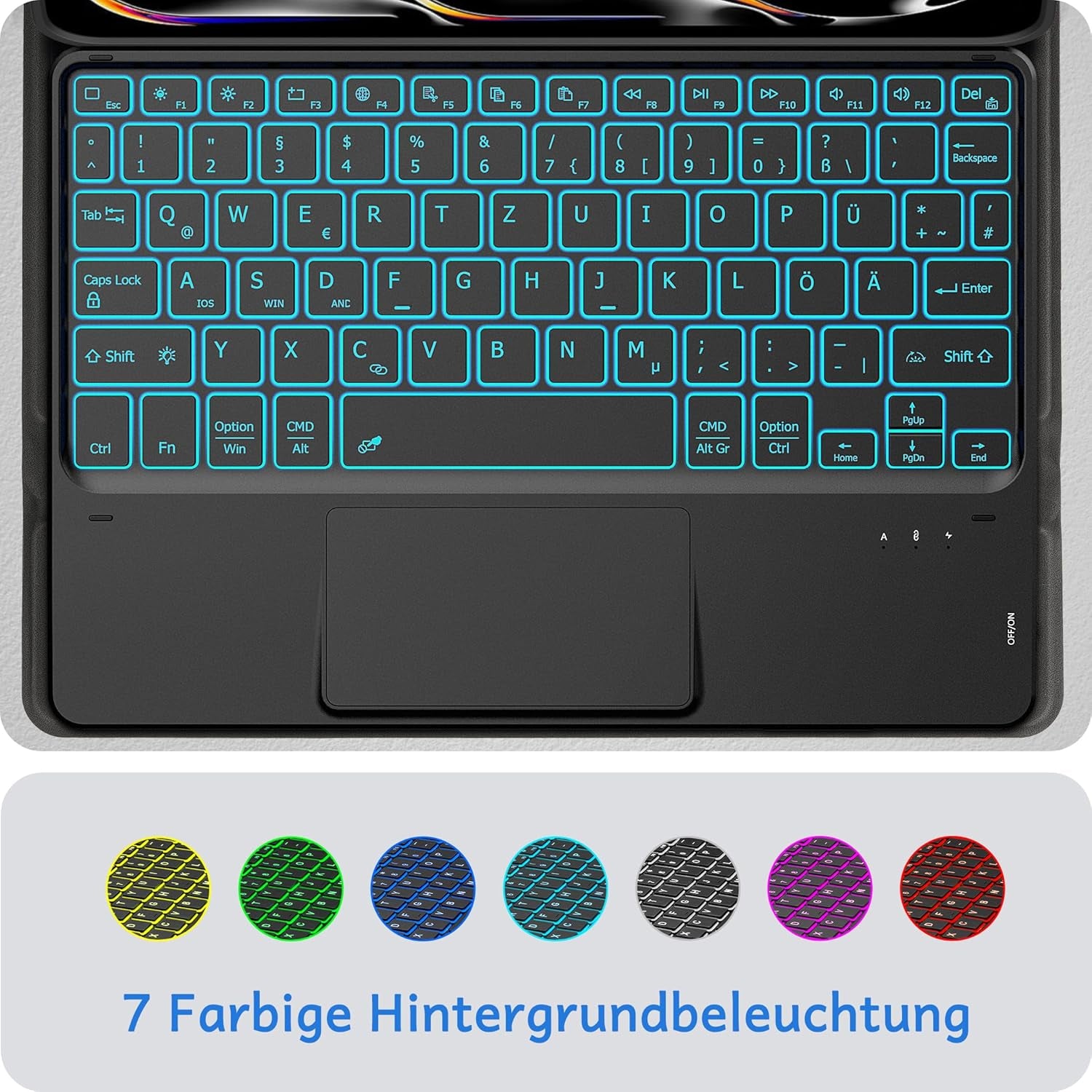 CACOE Hülle Tastatur Kompatibel Mit Ipad Pro 11 Zoll M4 Hülle 2024 Mit Touchpad, 7-Farbige Beleuchtung Abnehmbare Kabellose, Schwarz