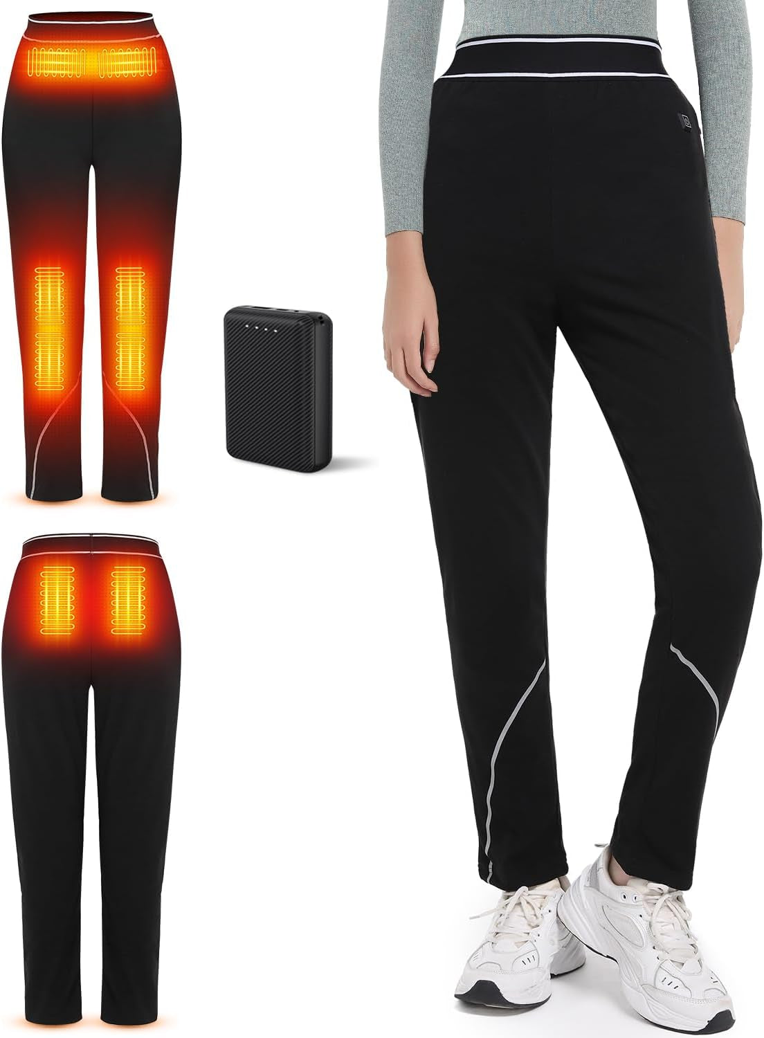 FERNIDA Damen Beheizte Hose, Thermounterwäsche Heizhose Thermo Leggings Mit Power Bank, Damen Beheizte Baselayer Hose,8 Heizkissen