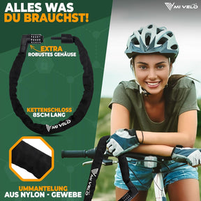 MIVELO Fahrradschloss Kettenschloss Aus Gehärtetem Stahl - 85Cm Lang I Fahrrad Schloss - Kettenschlösser Hohe Sicherheit I 8Mm Vierkant-Kette - Radschloss Fahrrad, E-Bike & E-Scooter (Mit Zahlencode)