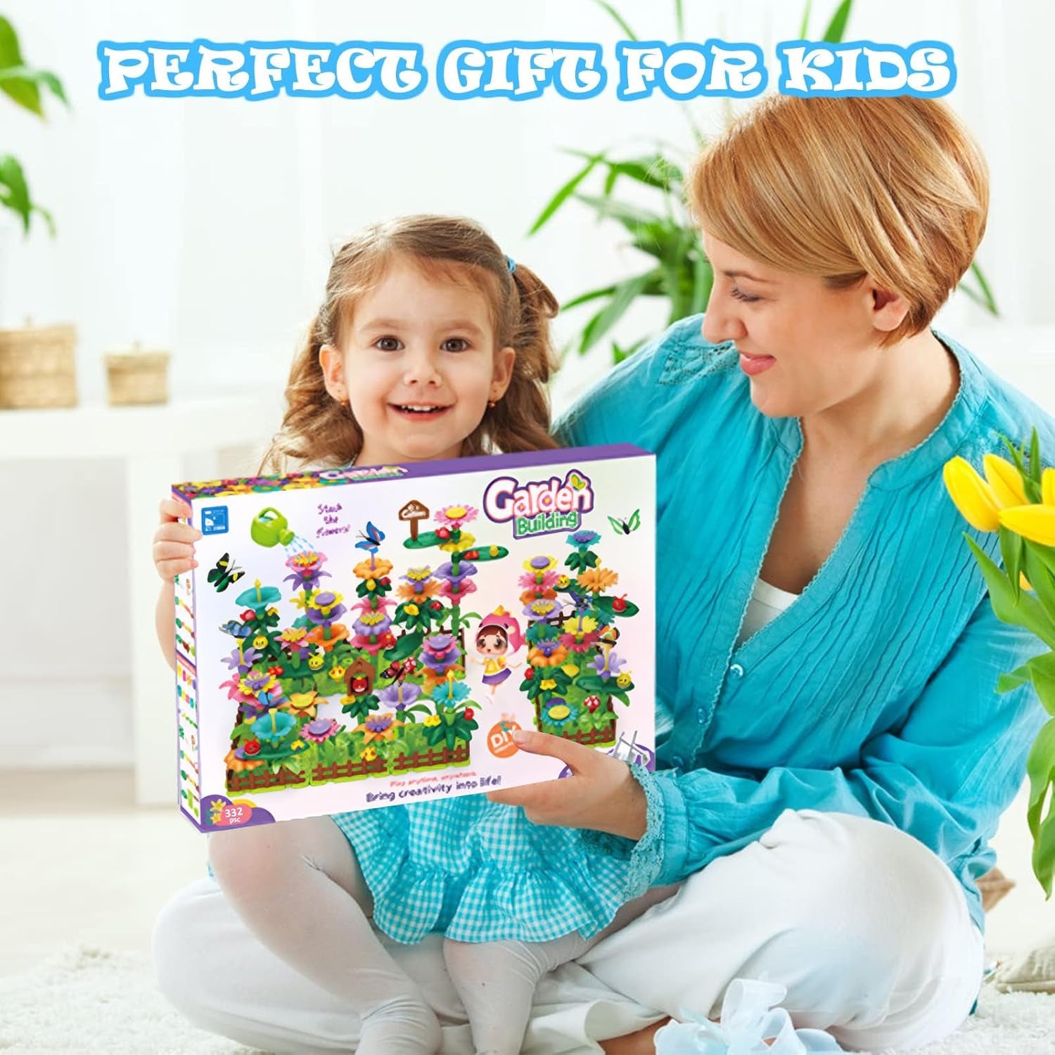 Cyiecw 332 PCS Blumengarten Spielzeug Ab 4 Jahre Mädchen,Kinder Blumen Bausteine,Diy Bouquet Sets Mit Aufbewahrungstasche,Garten Spielzeug Für Kinder Kunst Blumenarrangement Geschenk