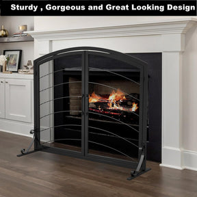 SCENDOR GARDEN Kaminabdeckung Schmiedeeisen 99CM (L) X 83.6CM (H) Moderner Stilvoller Faltbarer Sicherheits-Kaminzaun Funkenabweiser Schwarz