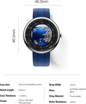 CIGA Design Automatik Uhr Herren - Blue Planet Armbanduhr Edelstahl/Titan/Keramik Mit Fluorkautschuk Armband