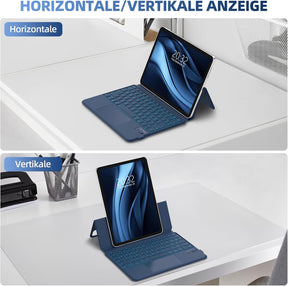 Magnetische Tastatur Hülle Für Ipad Pro 11″(2024 M4),Tastaturhülle Für Ipad Pro 11″ 5.Gen M4,Verstellbares Hoch-/Querformat,Multi-Touch-Trackpad Und 7-Farbige Beleuchtete Tastatur,Qwertz-Blau