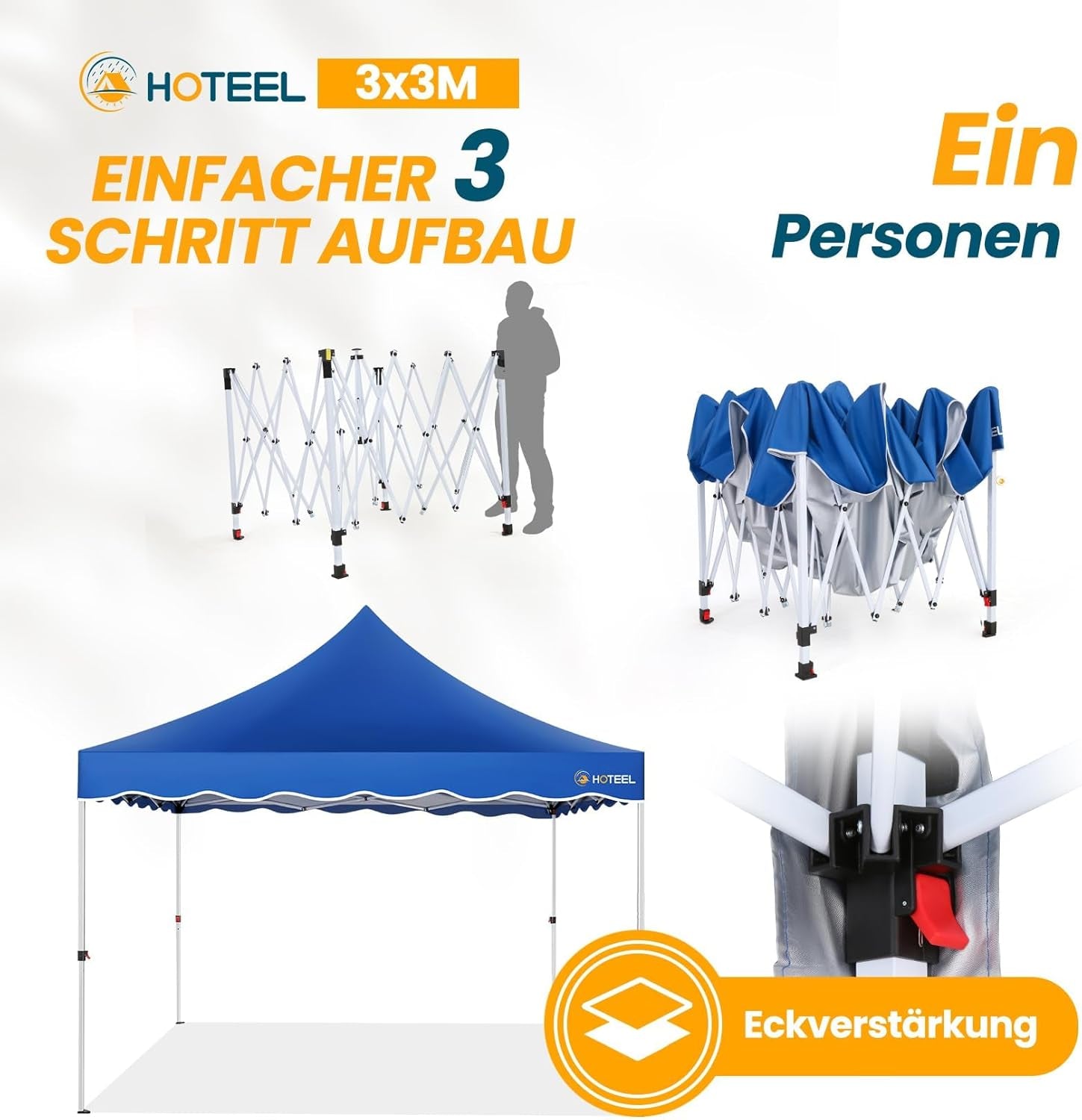 Hoteel Pop-Up-Zelt Für Partys Mit 4 Sandsäcken, 4 Seilen, 4 Heringen Und Gewelltem Rand, Ez-Setup Für Eine Person, Verdickte 0,6 Mm Kreuzrohre Für Zusätzliche Höhe, 310 Cm Modell Für Reichlich