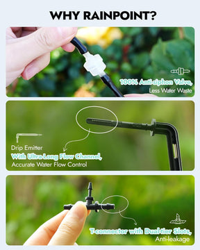 RAINPOINT Solar Bewässerungssystem, Automatische Bewässerungssystem Mit 121 Timer Modi, Solar Bewässerung Outdoor Für Topfpflanzen, Balkon,Garten, Gewächshaus, 2000 Mah Akku, 45L/H