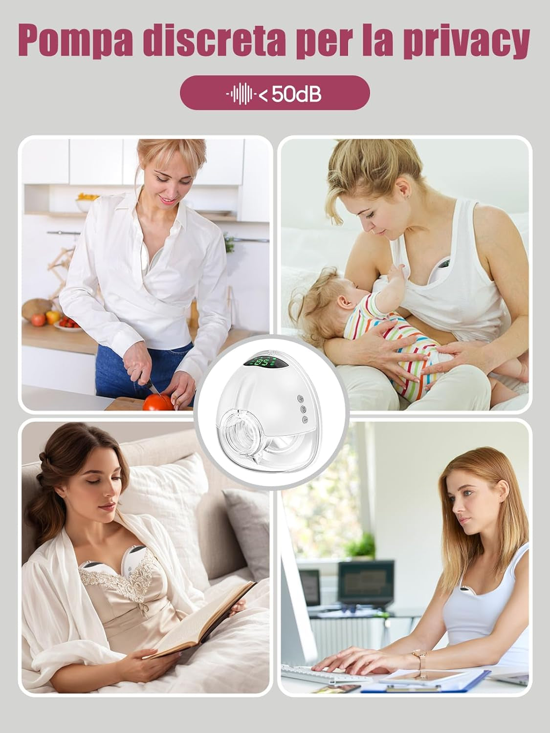 Lulia Milchpumpe Elektrisch, Tragbare Elektrische Milchpumpe Freihändig, 4 Modi Und 9 Stufen, Schmerzlos, Starke Absaugung, Geräuscharm, BPA Frei, Mit 17/19/21/24MM Flansche (Weiß, 1 Stück)