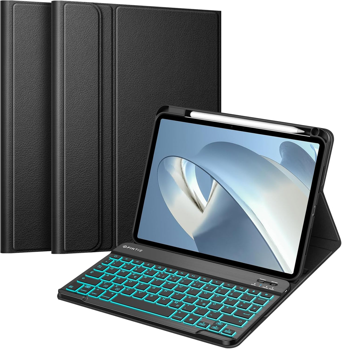 FINTIE Für Ipad Pro 11 Zoll M4 (2024) Hülle Mit Tastatur - Soft TPU Rückseite Schutzhülle Mit Stifthalter, Magnetisch Abnehmbarer QWERTZ Keyboard, 7-Farbige Beleuchtung, Schwarz