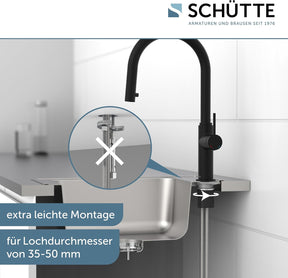 SCHÜTTE 79566 Blackpool Küchenarmatur Mit Ausziehbarer Geschirrbrause, 360 Grad Wasserhahn Für Die Küche, Mischbatterie Mit Einhebelmischer, Spültischarmatur Mit Brause Ausziehbar in Schwarz