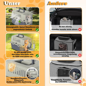 HENGMEI Transportbox Hundebox Hundetransportbox Kleine Hunde Und Katzen Kaninchen Kunststoff Katzenkorb Tiertransportbox Mit Tür Lüftungsschlitze Urinbarriere Schalen Und Tragegriff, 49.5×33.5×36Cm