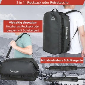 Conquer. Faltbare Reisetasche 45 L Duffel Bag Herren & Damen | Robuste, Wasserfeste & Große Reisetasche Handgepäck Mit Schultergurten & Schuhfach | Weekender, Sporttasche, Gym Bag