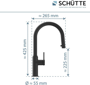 SCHÜTTE 79566 Blackpool Küchenarmatur Mit Ausziehbarer Geschirrbrause, 360 Grad Wasserhahn Für Die Küche, Mischbatterie Mit Einhebelmischer, Spültischarmatur Mit Brause Ausziehbar in Schwarz