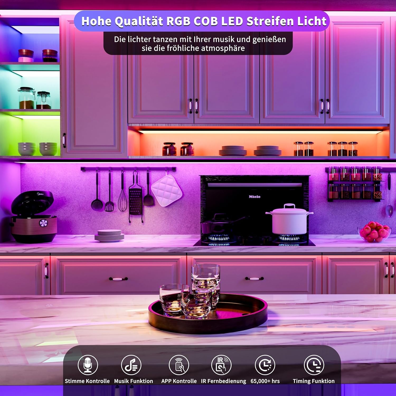 WIFI COB RGB LED Streifen 6M,Farbe Wechsel Dimmbar LED Band Licht Dc24V,Smart Funktioniert Mit Tuya/Alexa/Google Assistant,Mehrfarbiges Flexibles LED Strip Light Für TV,DIY Dekoration