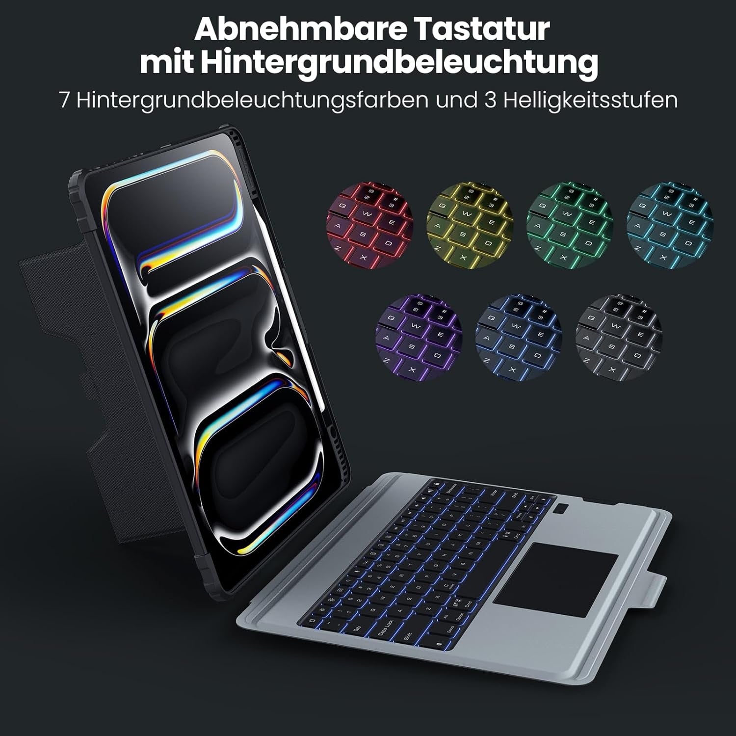 Nillkin Ipad Pro 13 Zoll (M4, 2024) Hülle Mit Tastatur, Robuste Tastaturhülle Mit Kamerabedeckung,Verstellbar, Abnehmbar,Magischem Trackpad, 7-Farben-Hintergrundbeleuchtung,Schwarz