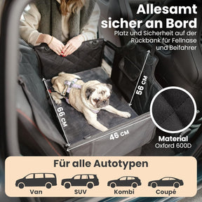 Hunde Autositz Für Rückbank Mit Flauschiger Zusatzdecke - Hundedecke Für Kleine, Mittlere Hunde - Sicherheitsgurte in 2 Versch. Längen - Wasserdicht & Robust