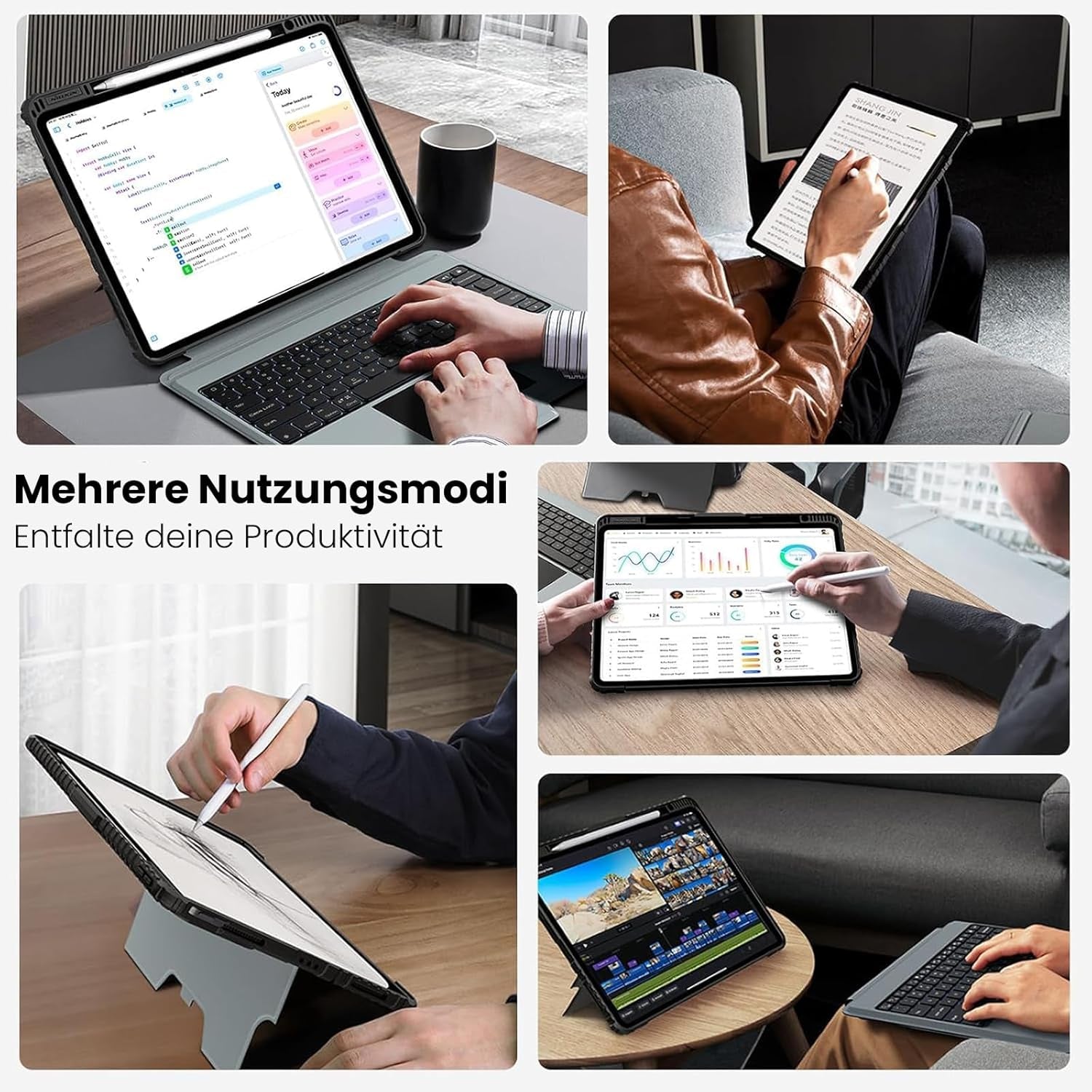 Nillkin Ipad Pro 13 Zoll (M4, 2024) Hülle Mit Tastatur, Robuste Tastaturhülle Mit Kamerabedeckung,Verstellbar, Abnehmbar,Magischem Trackpad, 7-Farben-Hintergrundbeleuchtung,Schwarz