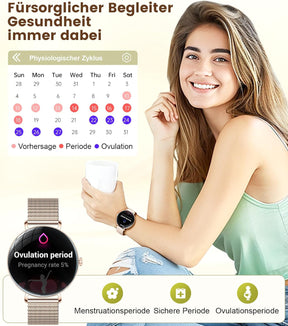 LIGE 2025 Smartwatch Damen, 1,43" HD AMOLED Kreisbogen Display Roségold Armbanduhr Mit Telefonfunktion, Menstruationszyklus/Herzfrequenz, IP68 Wasserdicht 120+ Sportmodi Sportuhr Für Andriod Ios