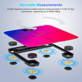 Personenwaage, Impedanzmesser, Bluetooth, Hohe Genauigkeit, Mit App, 13 Indikatoren Für Android Und Ios, Max. 180 Kg/400 Lb/28St, 28 X 28 Cm – Mehrfarbig