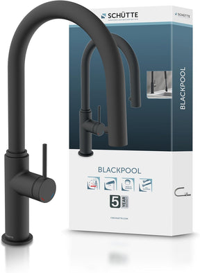 SCHÜTTE 79566 Blackpool Küchenarmatur Mit Ausziehbarer Geschirrbrause, 360 Grad Wasserhahn Für Die Küche, Mischbatterie Mit Einhebelmischer, Spültischarmatur Mit Brause Ausziehbar in Schwarz