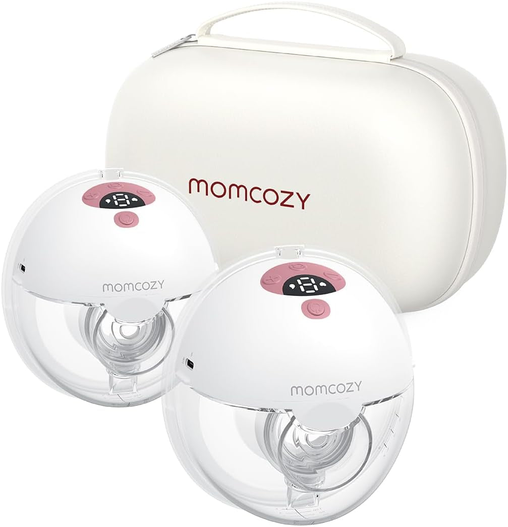 Momcozy Milchpumpe Elektrisch Tragbar Freihändig M5, Tragbare Doppelmilchpumpe Für Den Babymund, Doppelt Abgedichteter Flansch Mit 3 Modi Und 9 Stufen, Milchpumpe Elektrisch, 24 Mm (2, Rot)