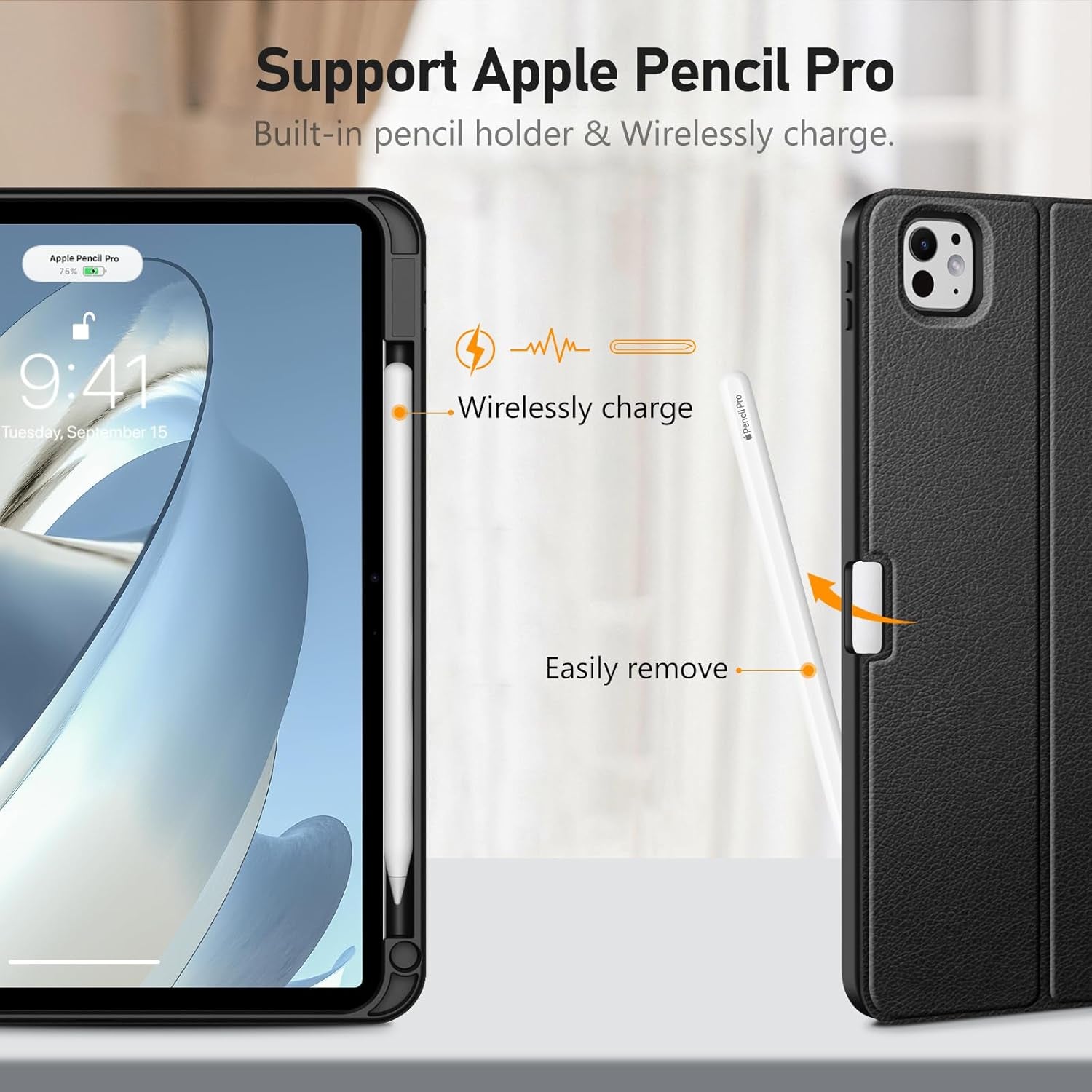 FINTIE Für Ipad Pro 11 Zoll M4 (2024) Hülle Mit Tastatur - Soft TPU Rückseite Schutzhülle Mit Stifthalter, Magnetisch Abnehmbarer QWERTZ Keyboard, 7-Farbige Beleuchtung, Schwarz